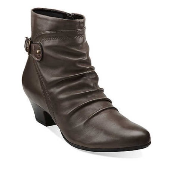 Clarks Shoes - Clarks Mushroom Gray Ruched Ankle Boots - Size 7
